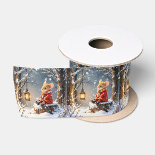Wintermäuse und Lattern in Schneeflocken Satinband