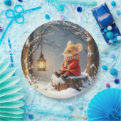 Wintermäuse und WaldLaterne in Schneeflocken Pappteller (Party)