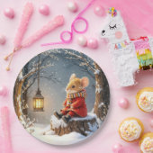 Wintermäuse und WaldLaterne in Schneeflocken Pappteller (Party)