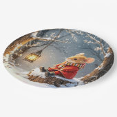 Wintermäuse und WaldLaterne in Schneeflocken Pappteller (Schrägansicht)