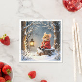 Wintermäuse und WaldLaterne in Schneeflocken Serviette (Beispiel)