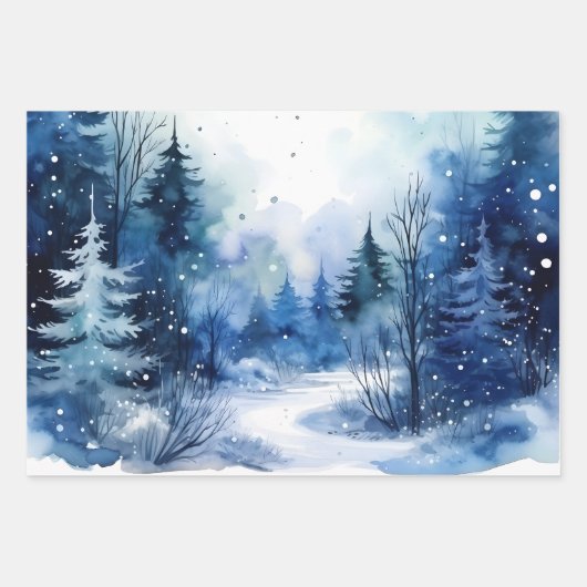 Wintermesse Schneesicherheit Winterlandschaft Blau Geschenkpapier Set (Vorderseite 3)