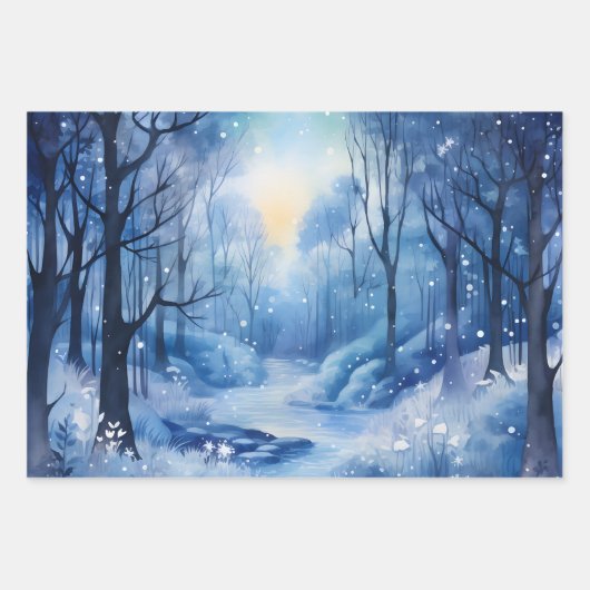 Wintermesse Schneesicherheit Winterlandschaft Blau Geschenkpapier Set (Vorderseite 2)