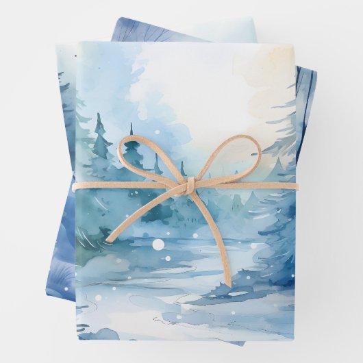 Wintermesse Schneesicherheit Winterlandschaft Blau Geschenkpapier Set (Beispiel)