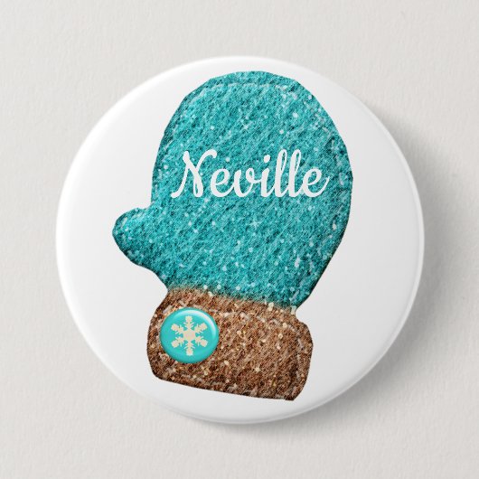 Wintermitten niedliche Schneeflocke, blau-weiß Button (Vorderseite)