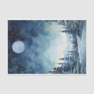 Wintermond über Bäume in blauen Farbtönen Seidenpapier