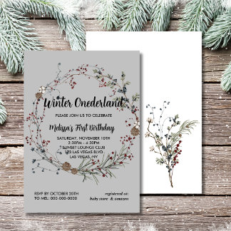 Wintermondländer Rustikalbeere boho ersten Geburts Einladung