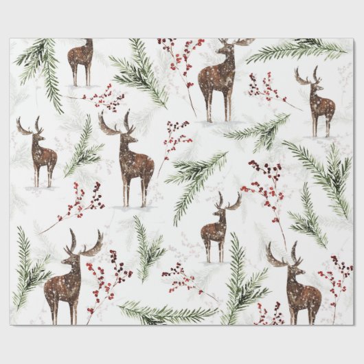 Wintermuster Hirsch- und Brunnenfutter Geschenkpapier (Flach)