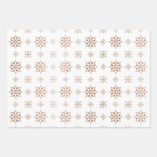 Wintermuster Snowflake Moderne Elegante Rose Gold Geschenkpapier Set (Vorderseite)