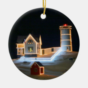 Winternacht bei Nubble Light. Keramik Ornament