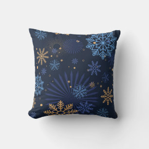 Winternacht: Blaues Schneeflockenmuster. Kissen