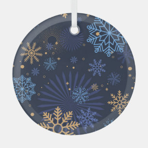 Winternacht: Blaues Schneeflockenmuster. Ornament Aus Glas