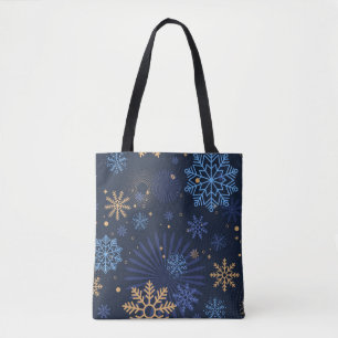 Winternacht: Blaues Schneeflockenmuster. Tasche