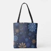 Winternacht: Blaues Schneeflockenmuster. Tasche (Rückseite)
