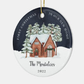 Winternacht Erste Weihnachten in unserer neuen Zuh Keramik Ornament (Links)