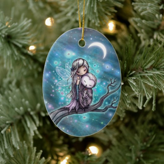 Winternacht Faible & Owl Fantasy Art Keramik Ornament (Baum)
