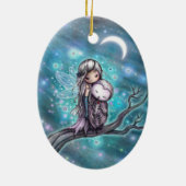 Winternacht Faible & Owl Fantasy Art Keramik Ornament (Hinten)