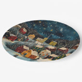 Winternacht Folk Art Ölgemälde Papierplatte Pappteller (Schrägansicht)