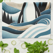 Winternacht im Blaue Creme-Pinguinwald Geschirrtuch (Gefaltet)