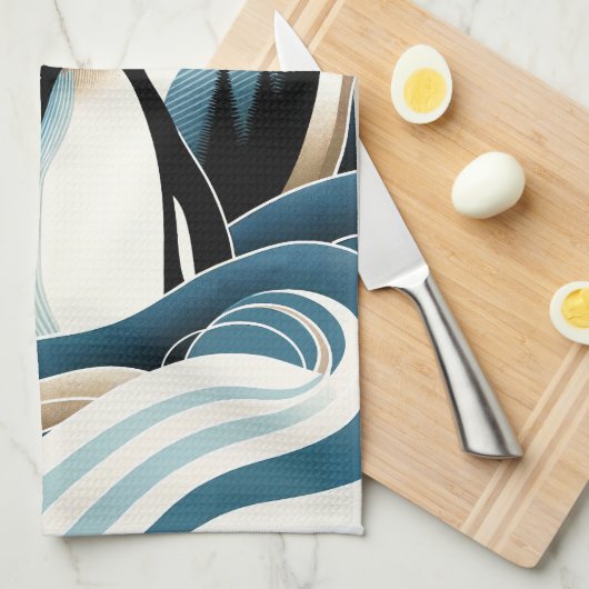 Winternacht im Blaue Creme-Pinguinwald Geschirrtuch (Viertel Falte)