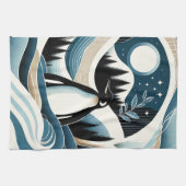 Winternacht im Blaue Creme-Pinguinwald Geschirrtuch (Horizontal)