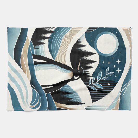 Winternacht im Blaue Creme-Pinguinwald Geschirrtuch (Horizontal)