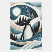 Winternacht im Blaue Creme-Pinguinwald Geschirrtuch (Vertikal)