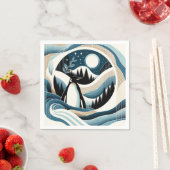 Winternacht im Blaue Creme-Pinguinwald Serviette (Beispiel)
