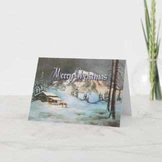 WINTERNACHT LOG CABIN VON SHARON SHARPE FEIERTAGSKARTE