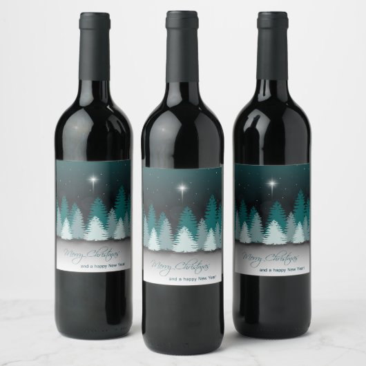 Winternacht mit Stern von Bethlehem Weinetikett (Flaschen)