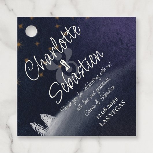 Winternacht & Pine Tree Moderne Hochzeit im Wasser Geschenkanhänger (Vorderseite)