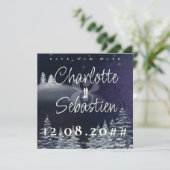 Winternacht & Pine Tree Moderne Hochzeit im Wasser Save The Date (Stehend Vorderseite)