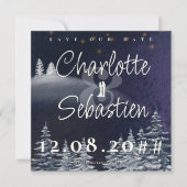 Winternacht & Pine Tree Moderne Hochzeit im Wasser Save The Date (Vorderseite)