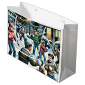 Winternacht Snowball Kämpfen Weihnachten Große Geschenktüte (Vorderseite Schrägansicht)
