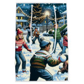 Winternacht Snowball Kämpfen Weihnachten Mittlere Geschenktüte (Rückseite)