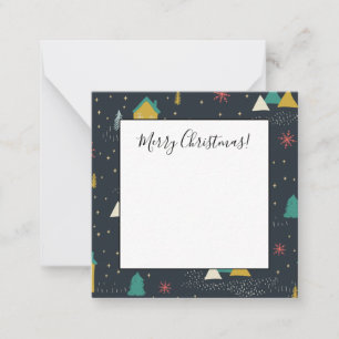 Winternachts-Schneeflocken fallen auf kleinen Häus Mitteilungskarte