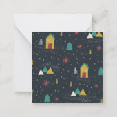 Winternachts-Schneeflocken fallen auf kleinen Häus Mitteilungskarte (Rückseite)