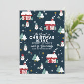 Winternachtsdörfliche Szene mit Weihnachtsgeist Dankeskarte (Stehend Vorderseite)