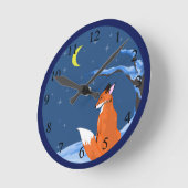 Winternachtsfox Runde Wanduhr (Winkel)