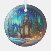 Winternachtskirche Buntglas Ornament Aus Glas (Vorderseite)