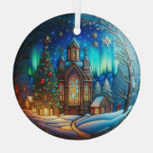 Winternachtskirche Buntglas Ornament Aus Glas (Rückseite)