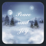 Winternachtskleber Quadratischer Aufkleber<br><div class="desc">Viereckiger Aufkleber mit einem Bild einer schönen Winternacht mit einem leuchtenden Vollmond und Sternenhimmel und individualisierbaren Urlaubsstimmung. Siehe dazu passende Grußkarte,  Konfetti und Packpapier. Die gesamte Hanukkah Sticker Kollektion finden Sie unter CARDS & STICKERS Kategorie im HOLIDAYS Bereich.</div>