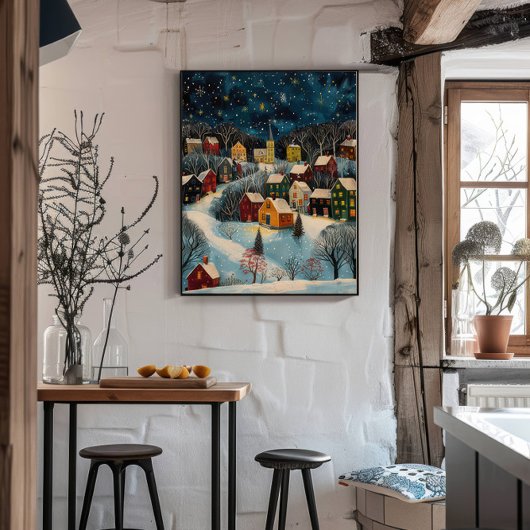 Winternachtskunst Ölgemälde Poster