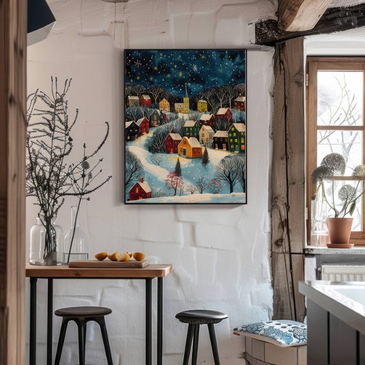 Winternachtskunst Ölgemälde Poster