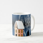 Winternachtslandschaft, gemütliches Haus, Mond. Kaffeetasse (VorderseiteRechts)