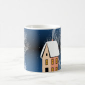 Winternachtslandschaft, gemütliches Haus, Mond. Kaffeetasse (Mittel)