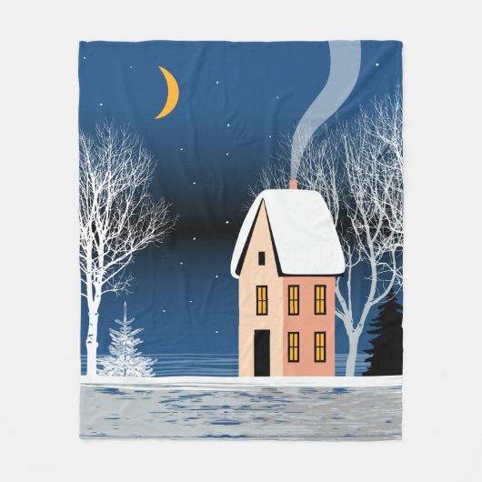 Winternachtslandschaft. Gemütliches Haus, verschie Fleecedecke (Vorderseite)