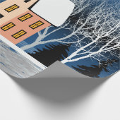 Winternachtslandschaft. Gemütliches Haus, verschie Geschenkpapier (Ecke)