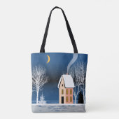 Winternachtslandschaft. Gemütliches Haus, verschie Tasche (Rückseite)