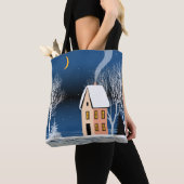 Winternachtslandschaft. Gemütliches Haus, verschie Tasche (Von Nahem)